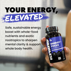 Gains in Bulk Elevated Nootropic capsules closeup highlights vegan energy capsules.