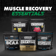 GAINS IN BULK L-Glutamine packaging graphic with unflavored label