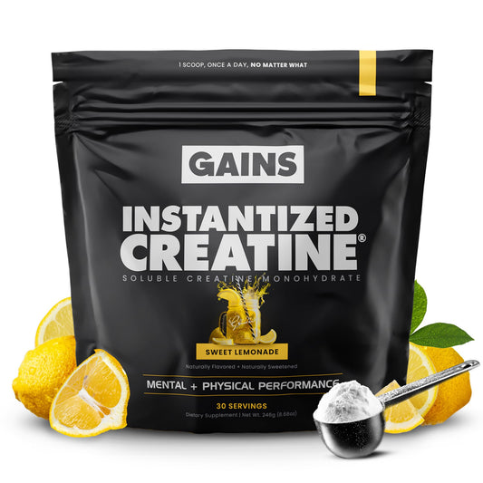 Gains in Bulk Instantized Creatine Monohydrate bottle dissolves smoothly for daily shakes