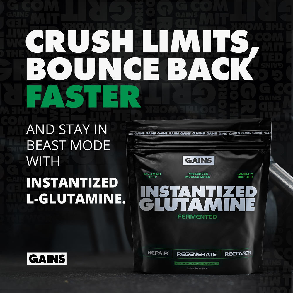 GAINS IN BULK L-Glutamine purity certificate shown for transparency