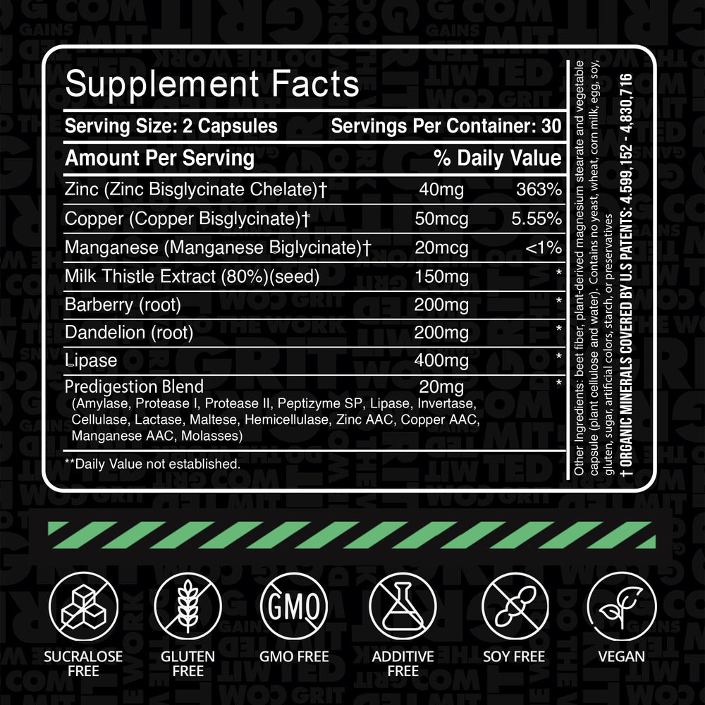 Gains in Bulk Liv Clean digestive enzymes aiding nutrient absorption.