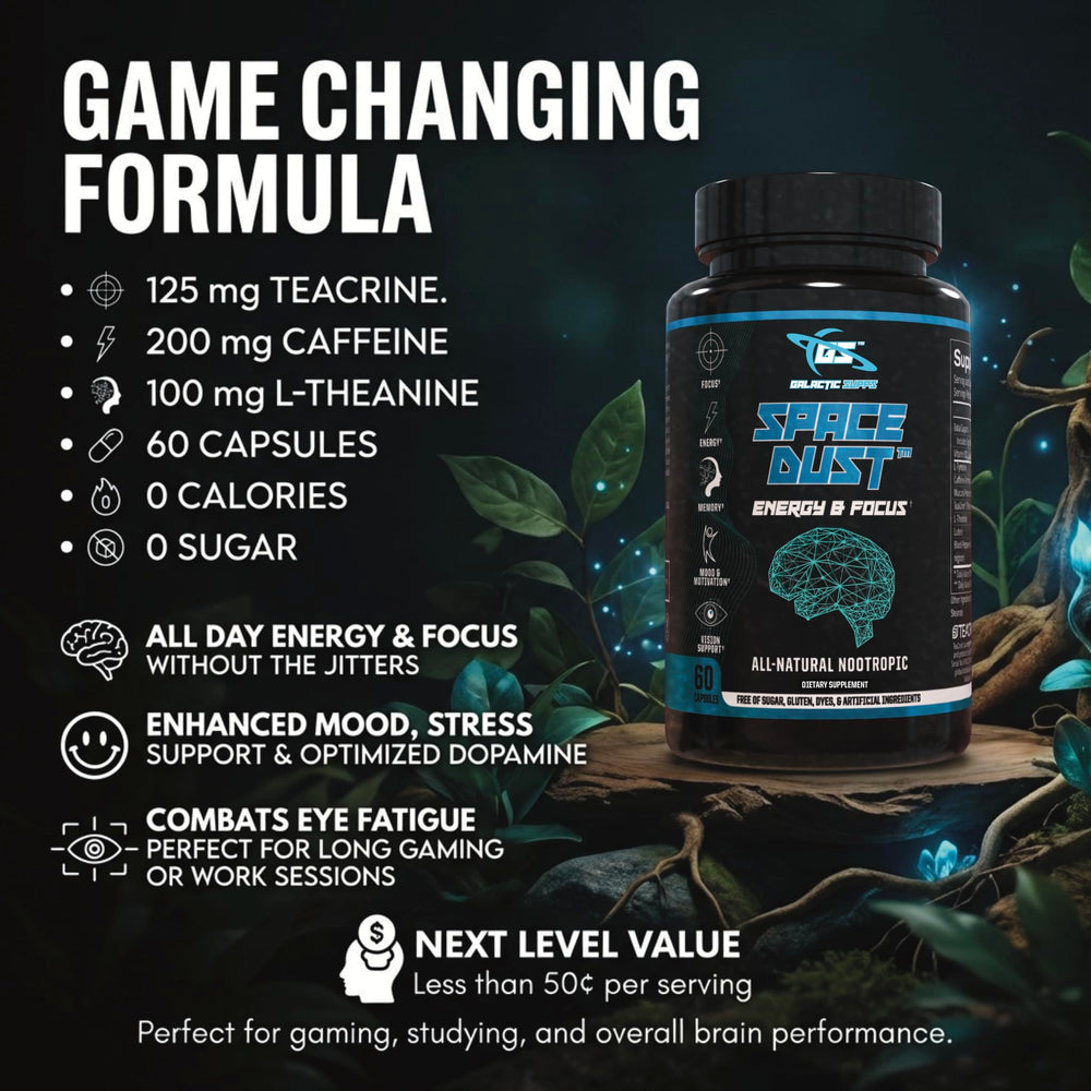 GALACTIC SUPPS Space Dust label ingredients for focused performance.