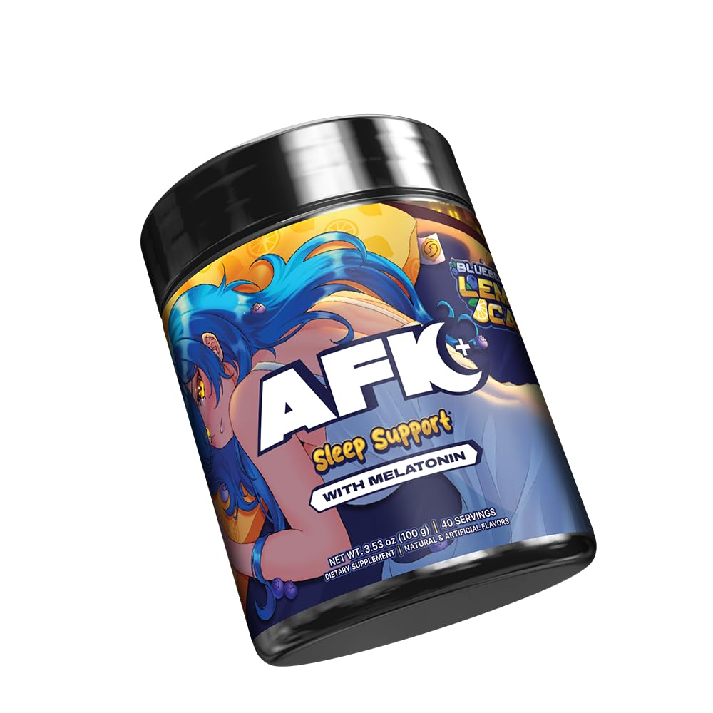 Gamer Supps AFK+ Blueberry Lemon Cake bottle pour for easy nightly routine.