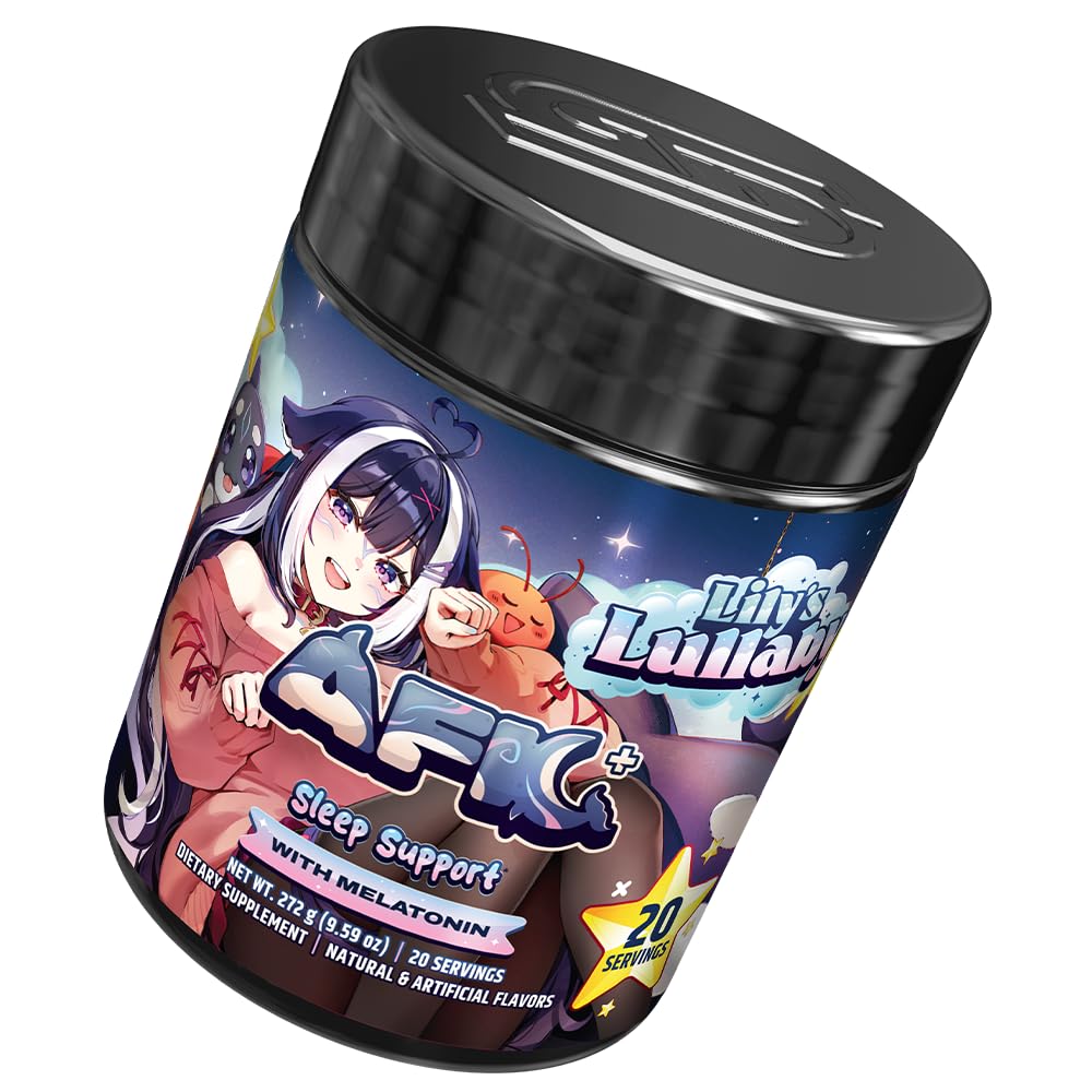 Gamer Supps AFK+ melatonin blend with a scoop signals non-habit forming sleep support