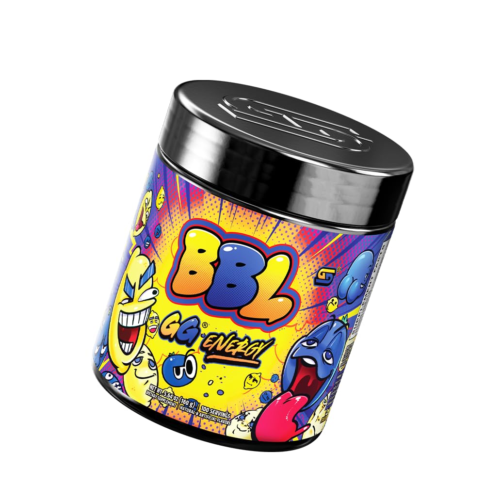 GG Energy BBL glass poured Blueberry Lemonade for focused gaming sessions