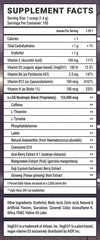 Gamer Supps GG Crusaderade mango tea ingredients panel highlighting vitamins and nootropic blend.