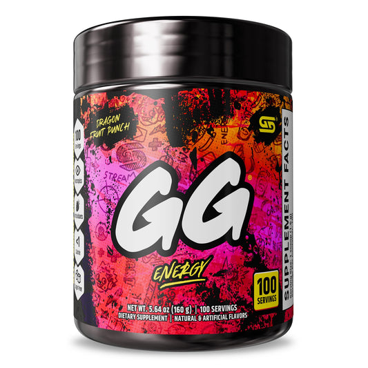 Gamer Supps GG Energy Dragonfruit Punch tub front showcases keto-friendly energy boost.