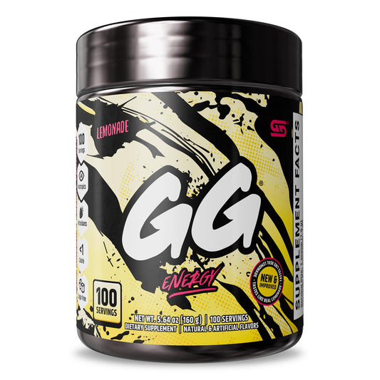 Gamersupps GG Energy Lemonade tub front showing flavor and label clarity for keto friendly energy
