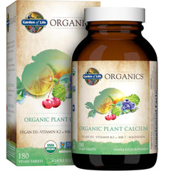 Garden of Life calcium with organic algae bottle highlights plant-based calcium source