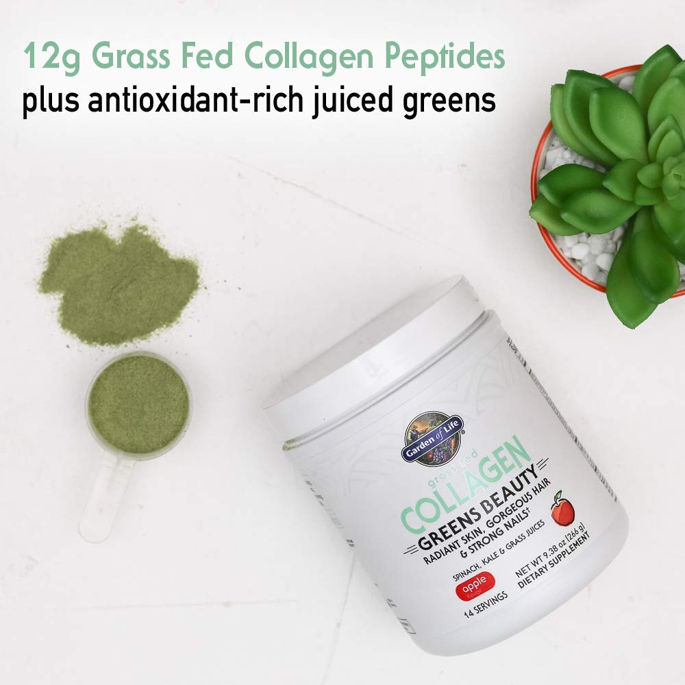 Garden of Life Collagen Greens Apple smoothie shows vibrant color and nutritious boost.