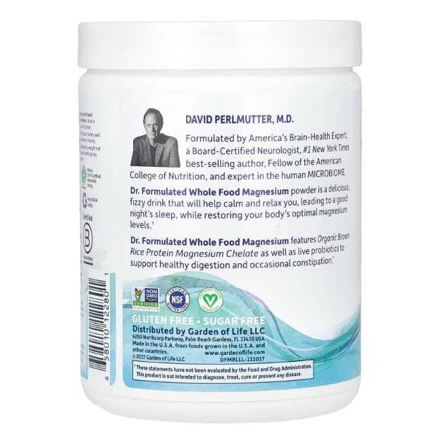Garden of Life magnesium ingredient panel highlights organic brown rice protein chelate quality.