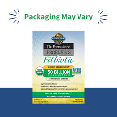 Garden of Life Fitbiotic packet back with usage directions and organic certification