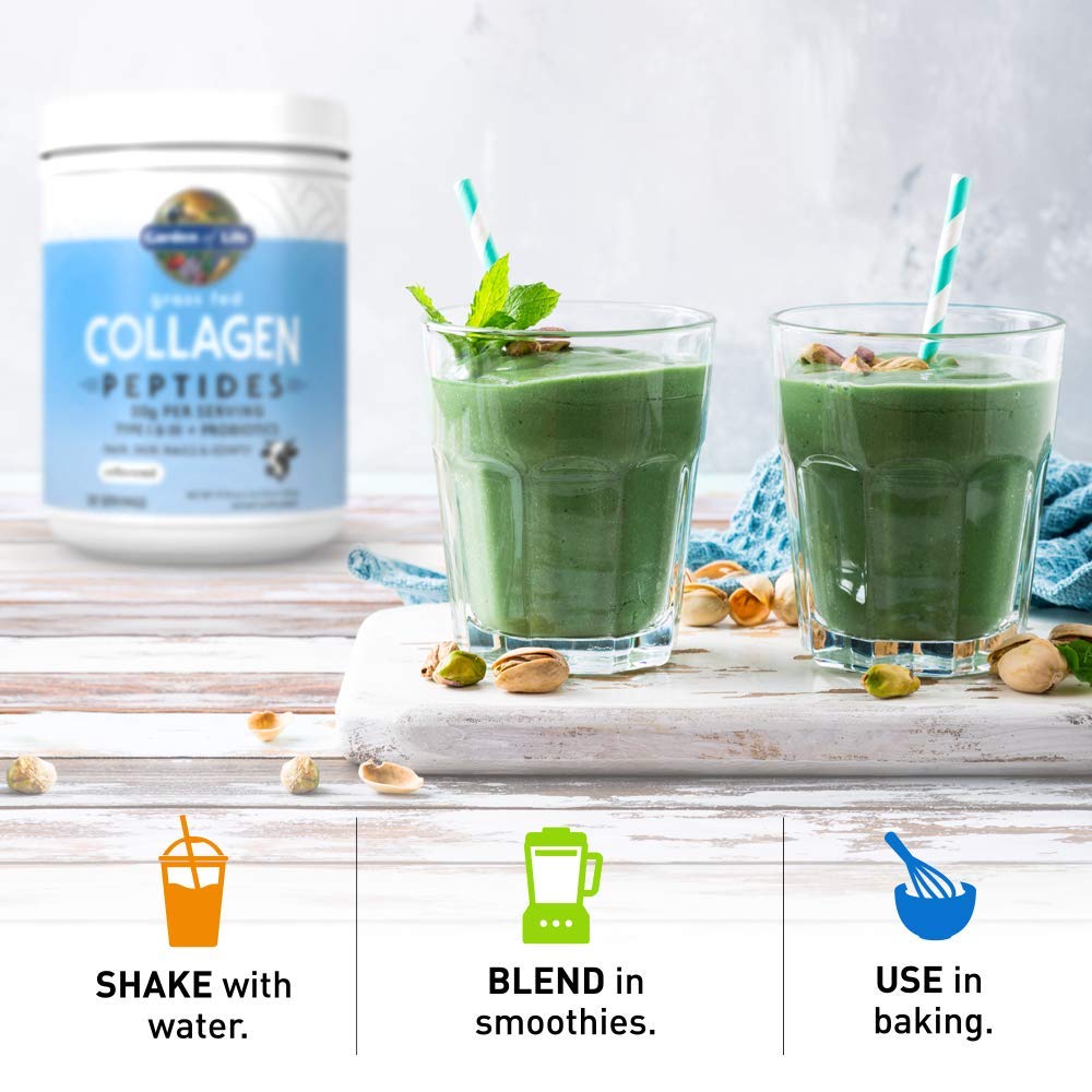 Garden of Life grass fed collagen sourced from pasture-raised cows.
