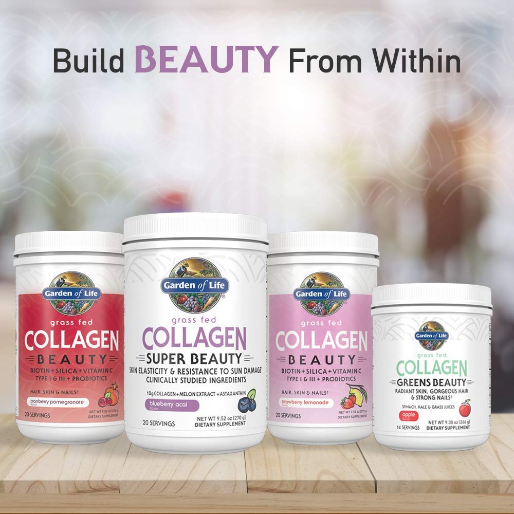 Blueberry Acai flavored collagen powder used in a glass of water