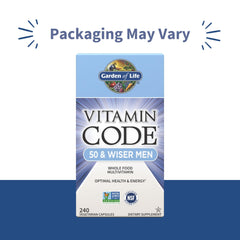 Garden of Life Vitamin Code 50 & Wiser capsules ready for daily use