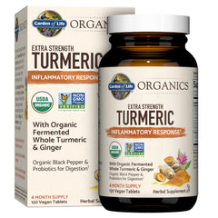 Garden of Life Organics turmeric bottle front with organic certification