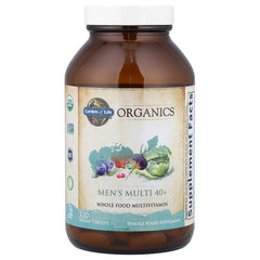 Garden of Life Organics Men 40+ pack shot emphasizes convenient daily use.