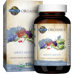 Garden of Life Organics Men’s Multi bottle, organic vegan multivitamin for daily support.