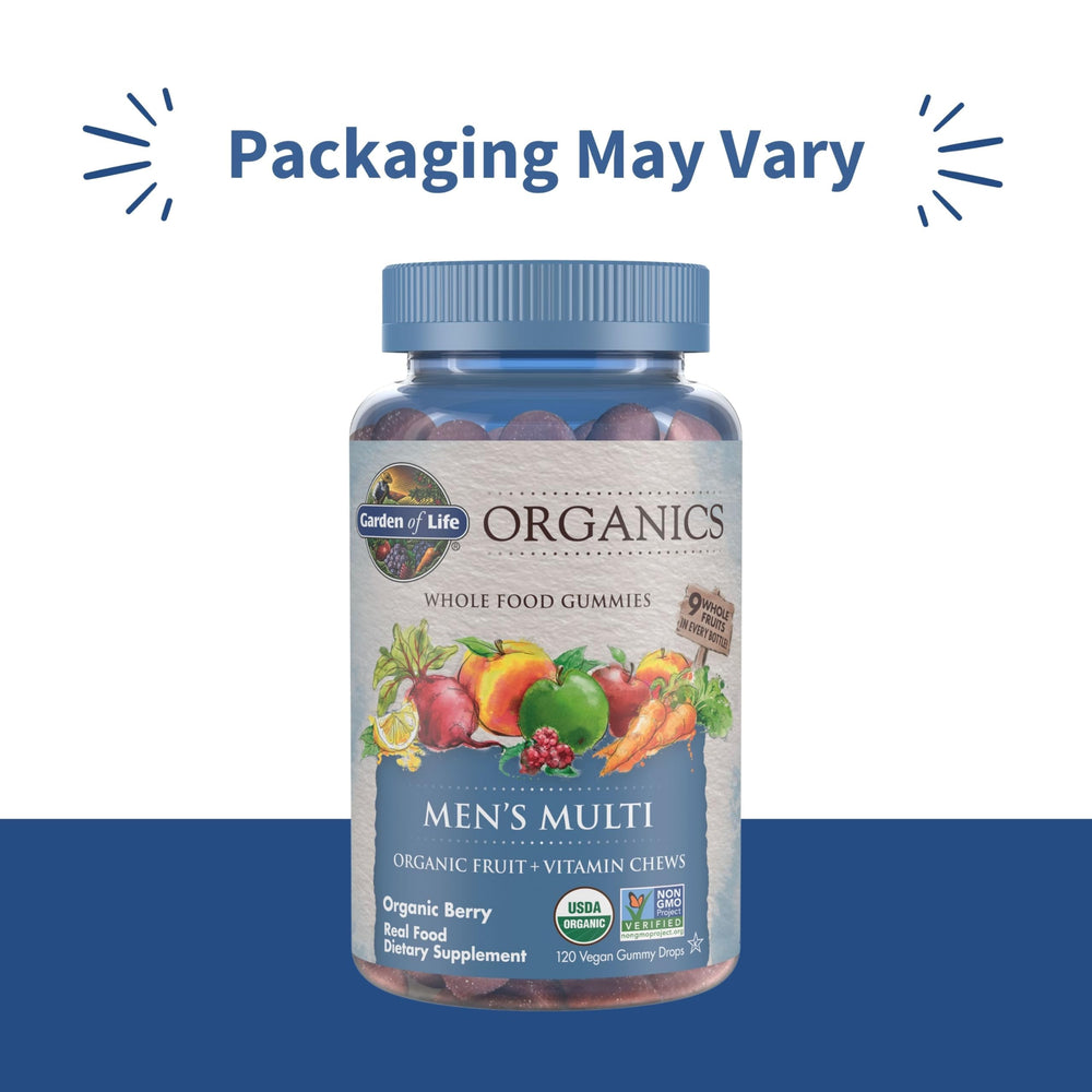 Close-up of Garden of Life Organics Men’s Multi Gummies berry texture and natural color