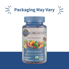 Close-up of Garden of Life Organics Men’s Multi Gummies berry texture and natural color
