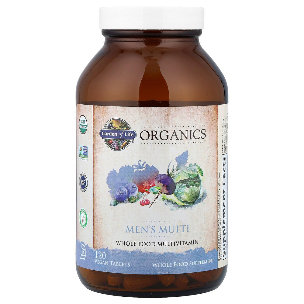 Garden of Life Organics ingredients label highlighting real foods in the formula.