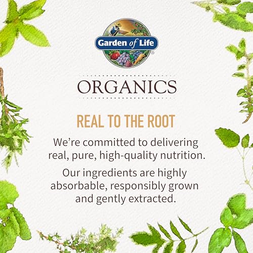 Garden of Life Organics Turmeric Gummy no added sugar gluten-free badge.