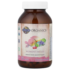 Garden of Life Organics Women's Multi label graphic highlights 16 essential nutrients
