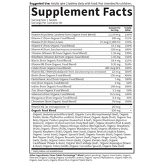 Garden of Life Organics Women's Multi nutrition facts panel lists 16 vitamins with DV