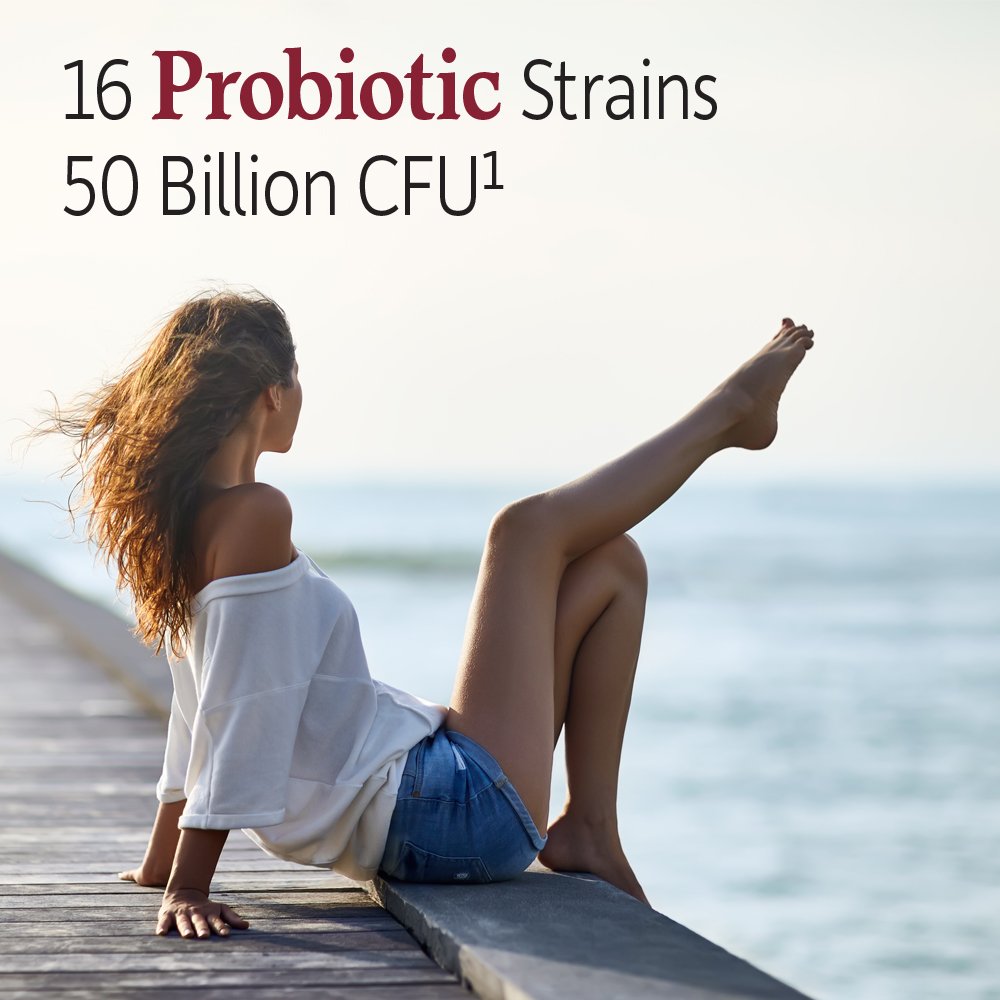 Garden of Life label close-up highlights 16 probiotic strains for balance