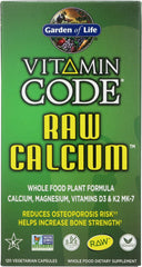 Garden of Life Raw Calcium capsules closeup emphasizes algaeCal calcium source and trace minerals