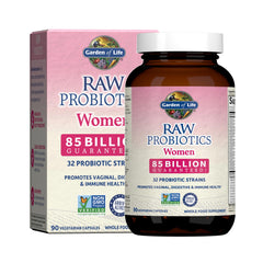Garden of Life Raw Probiotics Women bottle highlighting 85B cultures for gut and vaginal balance