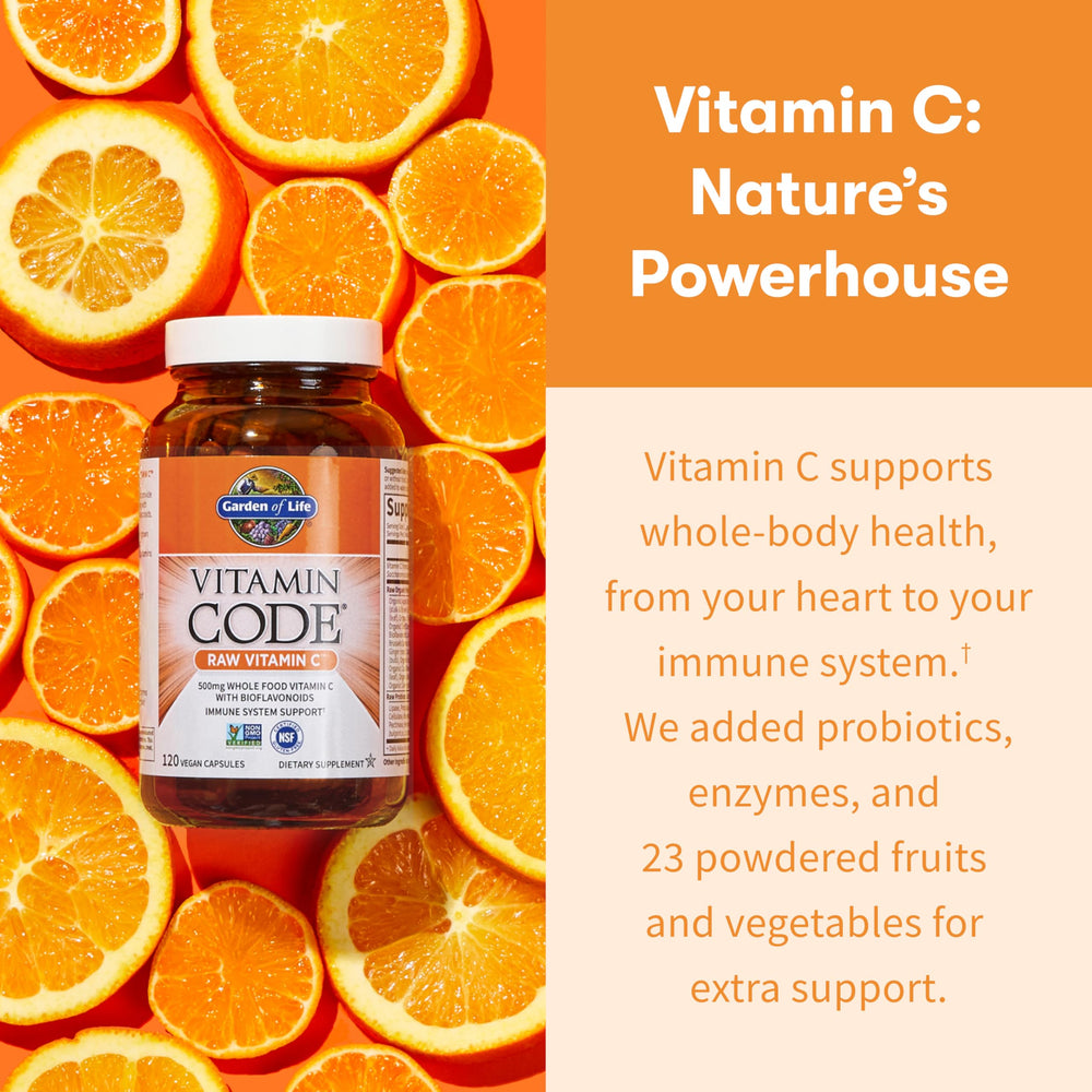 Garden of Life Raw Vitamin C vegan capsules offering a plant-based daily option.
