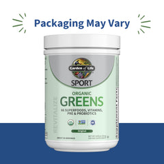 Garden of Life SPORT Organic Greens Apple Berry bottle ready for a tasty antioxidant boost