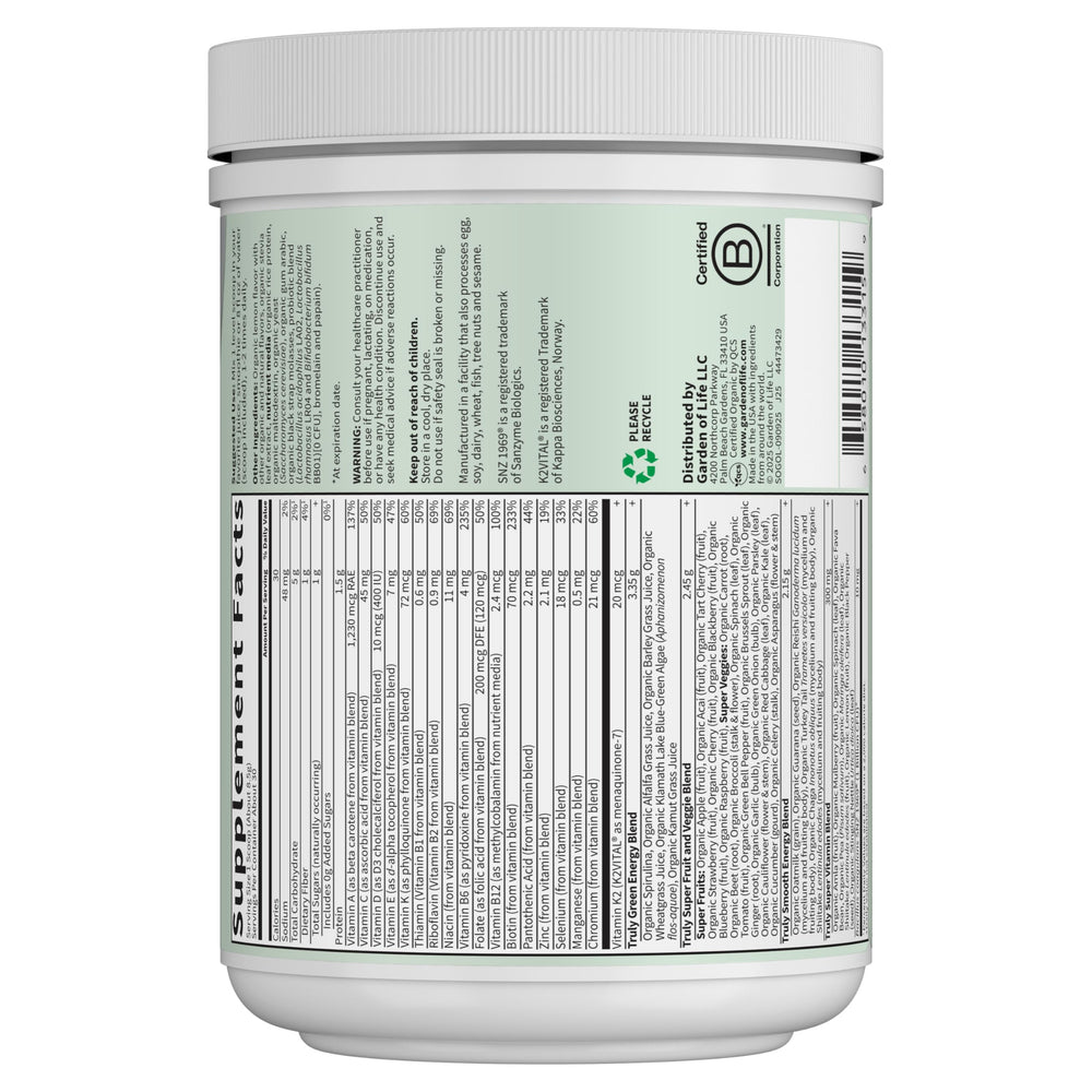 Garden of Life SPORT Organic Greens certification seals visible on packaging