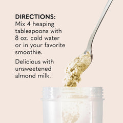 Garden of Life protein scoop demonstrates convenient mixing for shakes.