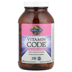 Garden of Life Vitamin Code 50 & Wiser Women bottle in hand for easy daily use