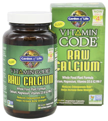 Garden of Life Vitamin Code RAW Calcium bottle close-up highlighting plant-based calcium and RAW nutrients.