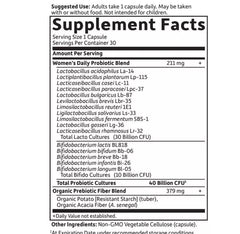 Garden of Life Women's Daily Care Probiotics packaging shows vegetarian-friendly, gluten-free, dairy-free features