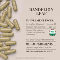 Garden Organics dandelion leaf capsules packaging shot with organic certification emphasis