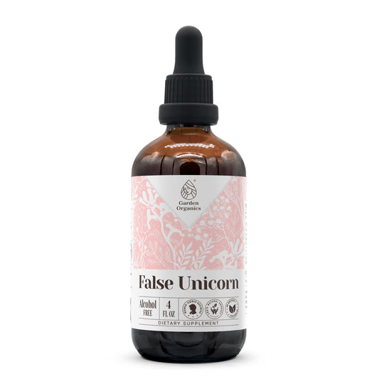 Garden Organics False Unicorn tincture bottle with dropper for daily wellness
