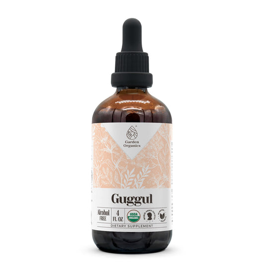 Garden Organics Guggul bottle with dropper for easy daily use