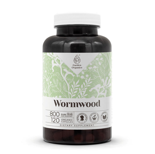 Garden Organics Wormwood capsules bottle-front view showing product purity for daily wellness rituals