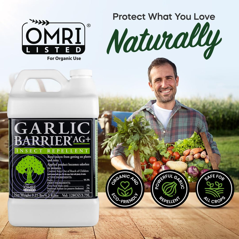 Garlic Barrier 2002 AG+ label closeup highlighting garlic oil formula