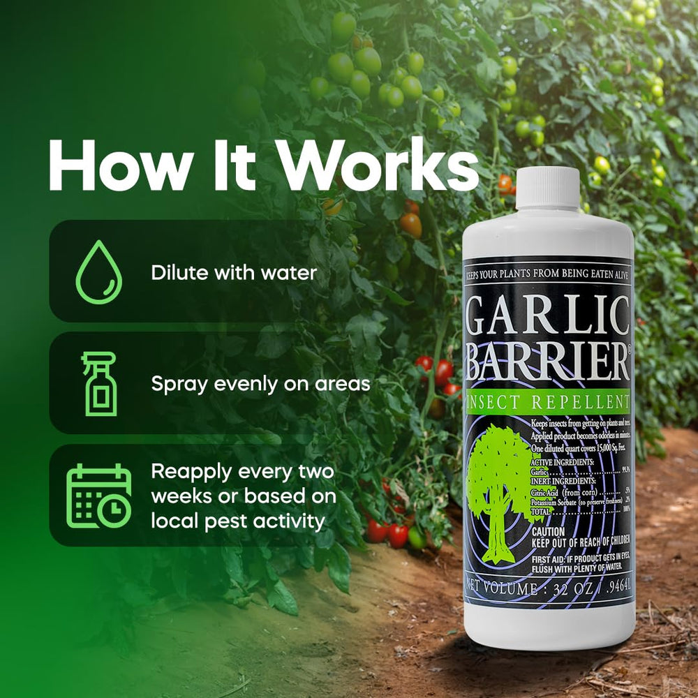 Garlic Barrier in a yard setting shows pet-safe garden protection.