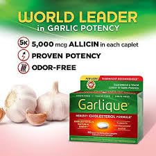 Garlique bottle on counter illustrating daily supplementation for heart health.