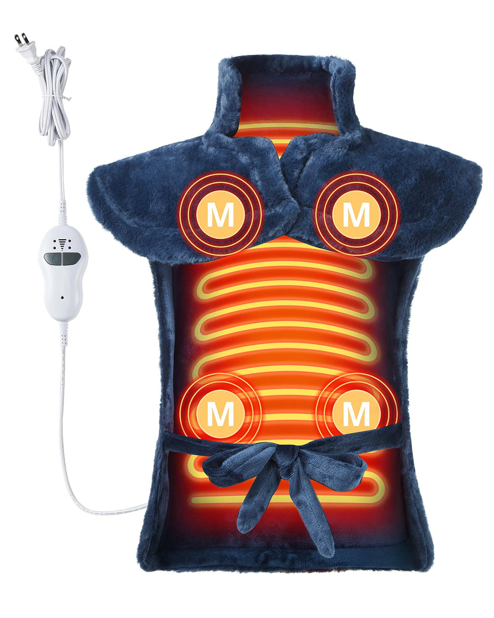 GarveeHome massaging heating pad shows neck, shoulders, and back coverage with secure fit