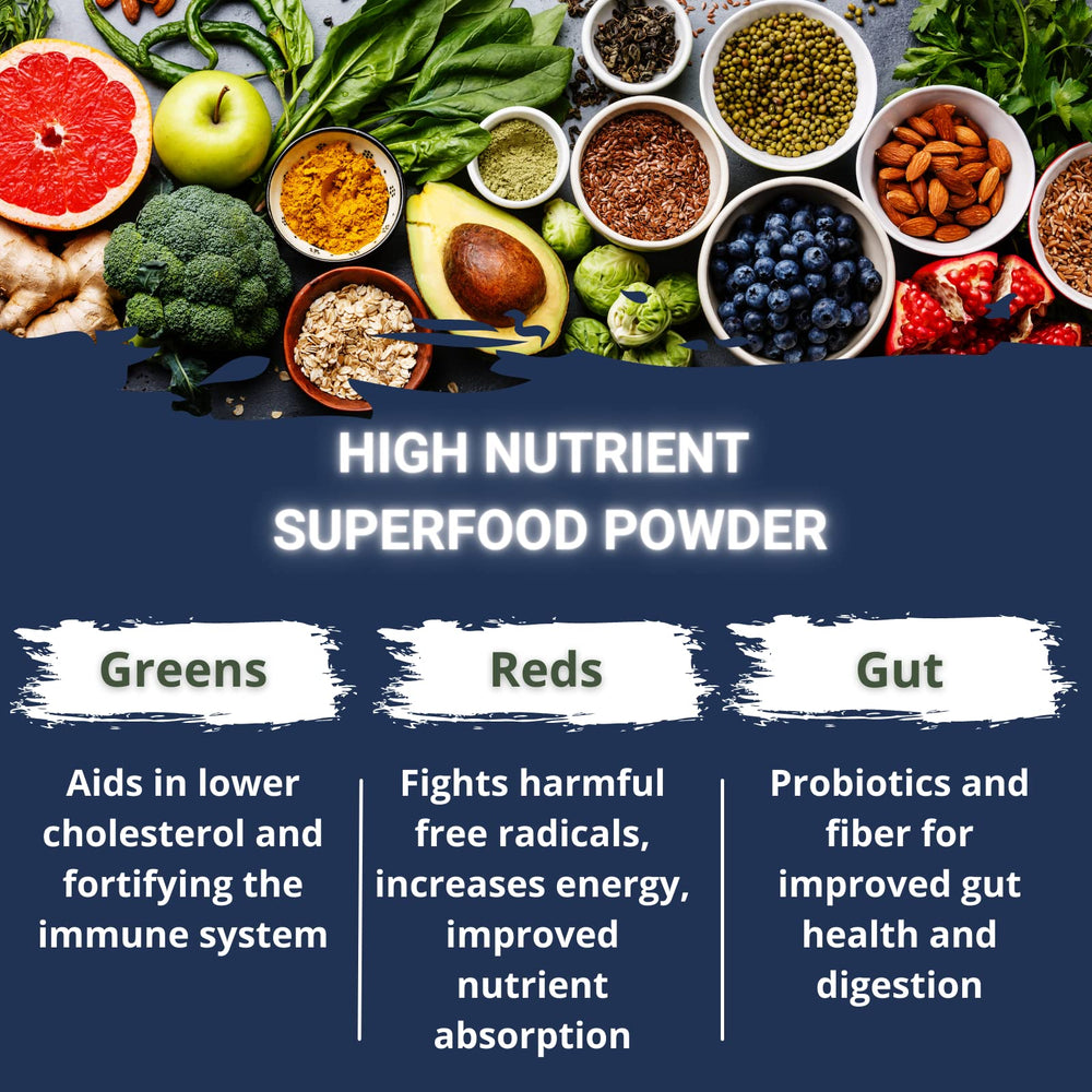 Vibrant color blend reflects red and green phytochemicals in scoops