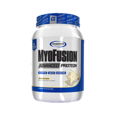 Gaspari Myofusion Vanilla Ice Cream bottle showing premium protein blend for post-workout fueling