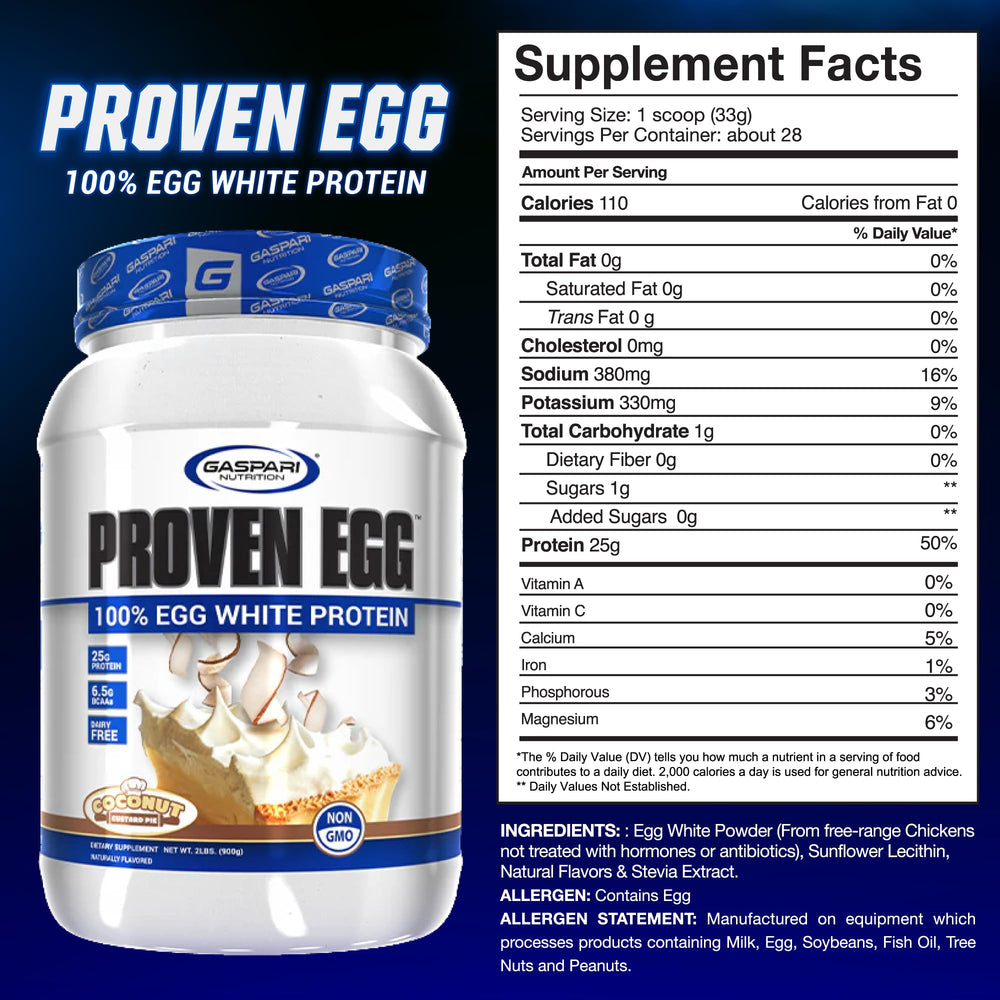 Gaspari Nutrition Proven Egg scoop measures a 25g serving of egg white protein