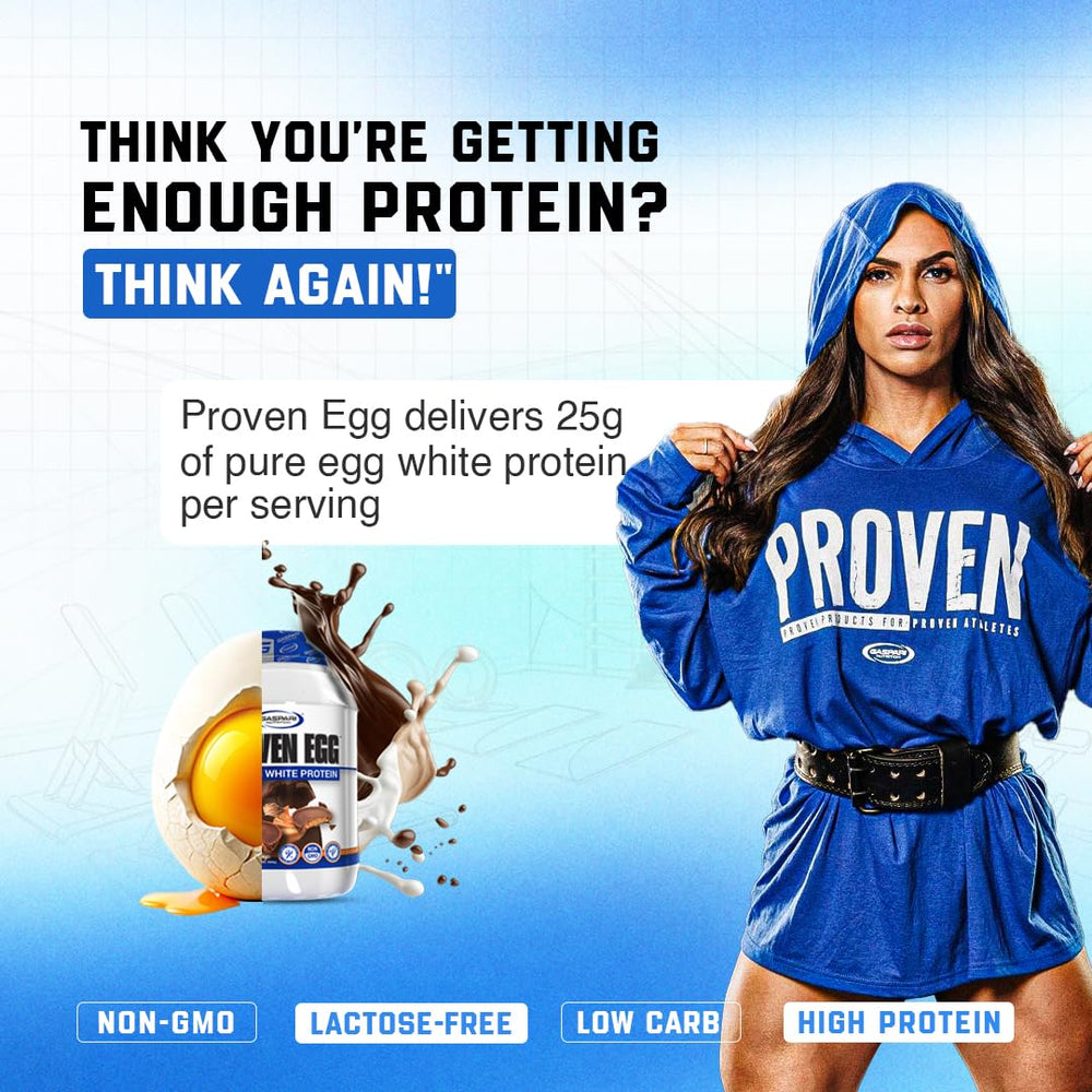 Gaspari Nutrition Proven Egg serving glass with a creamy, mix-ready shake